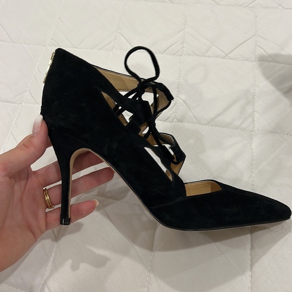 Ivanka Trump Suede Black Tie-Up Heels - Picture 2 of 4